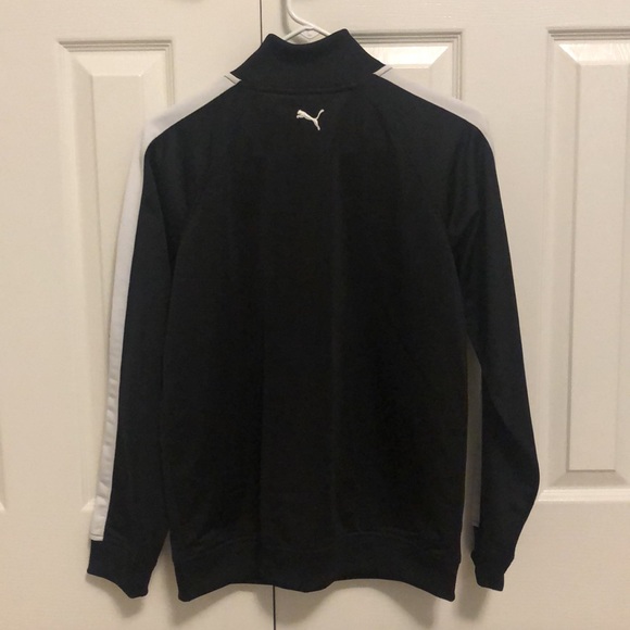 Boys Black & White Striped Puma Windbreaker Zip Up Jacket (Size Large) - Picture 4 of 5